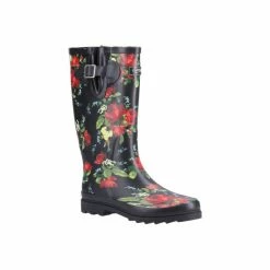 Cotswold Womens/Ladies Blossom Galoshes Boots - Black/Red