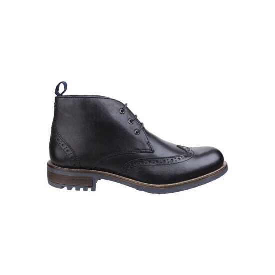 Cotswold Mens Avening Brogue Leather Chukka Boots - Black Shoes - Image 2