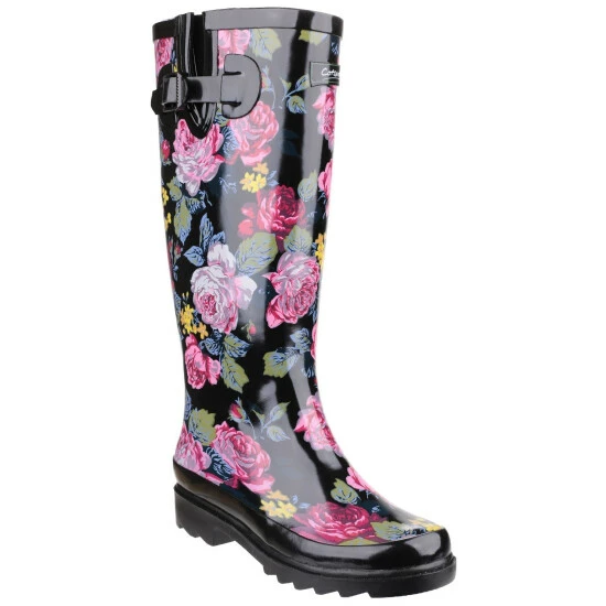 Cotswold Womens/Ladies Rosefest Floral Pattern Wellies - Black Boots