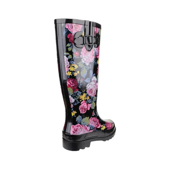 Cotswold Womens/Ladies Rosefest Floral Pattern Wellies - Black Boots - Image 2