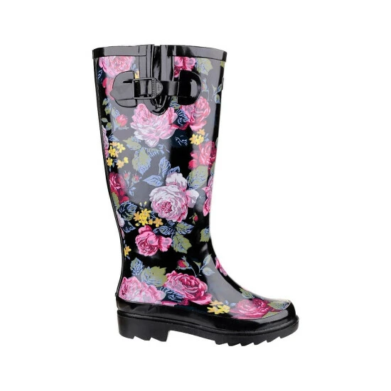 Cotswold Womens/Ladies Rosefest Floral Pattern Wellies - Black Boots - Image 3