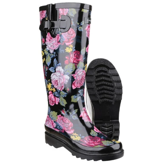 Cotswold Womens/Ladies Rosefest Floral Pattern Wellies - Black Boots - Image 5