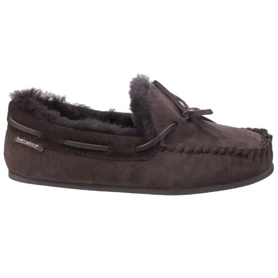 Cotswold Womens/Ladies Stanway Sheepskin Moccasin Slippers Chocolate - Image 2
