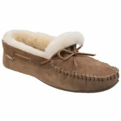 Cotswold Mens Chastleton Sheepskin Moccasin Soft Leather Slippers Shoes Chestnut