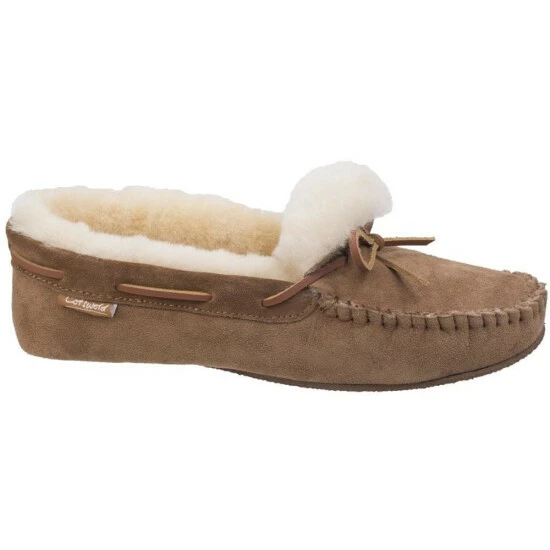 Cotswold Mens Chastleton Sheepskin Moccasin Soft Leather Slippers Shoes Chestnut - Image 2
