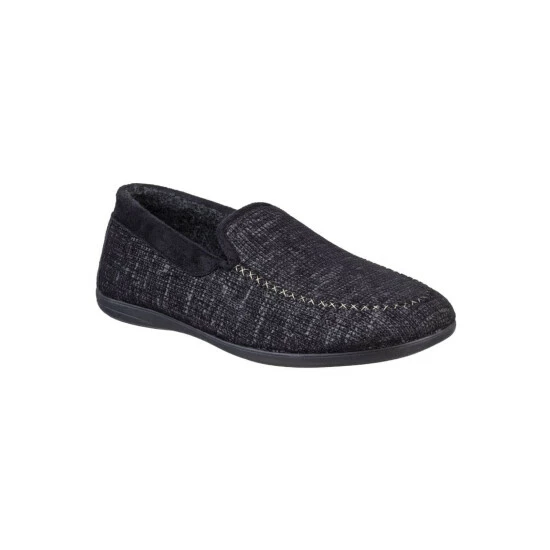 Cotswold Mens Stanley Moc Toe Full Slipper - Black Shoes