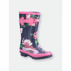 Cotswold Girls Flower Galoshes (Navy/Pink) Apparel