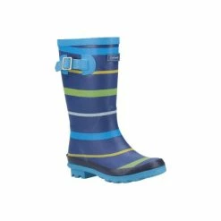 Cotswold Boys Stripe Wellington Boot (Blue/Green/Yellow) Apparel