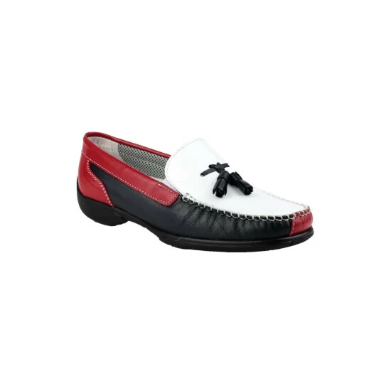 Cotswold Biddlestone Ladies Moccasin/Womens Shoes - White/Navy/Red Flats - Image 2