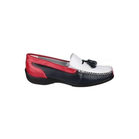 Cotswold Biddlestone Ladies Moccasin/Womens Shoes - White/Navy/Red Flats - Image 3