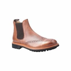 Cotswold Mens Siddington Commando Elasticated Leather Dress Boot Shoes Brown