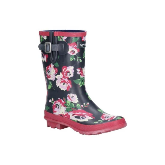 Cotswold Womens/Ladies Paxford Elasticated Mid Calf Wellington Boot - Black/Flower Shoes