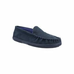Cotswold Mens Sodbury Suede Moccasin Slippers - Navy Sandals & Slippers