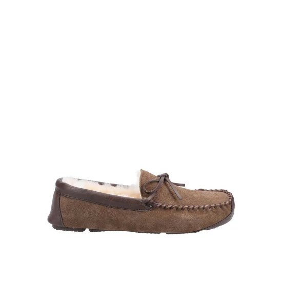 Cotswold Mens Northwood Suede Moccasin Slippers - Sand Sandals & Slippers - Image 2