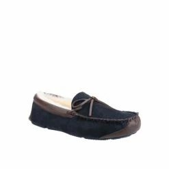 Cotswold Mens Northwood Suede Moccasin Slippers - Navy Sandals & Slippers