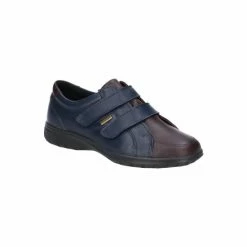 Cotswold Womens/Ladies Haythrop Touch Fastening Leather Shoes - Navy/Brown Flats
