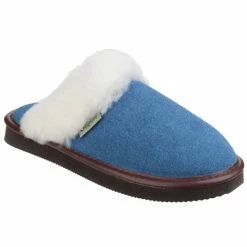 Cotswold Womens/Ladies Radway Lightweight Fur Trim Mule Slipper - Blue Slippers